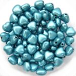 0090049 Silky Metallic Aqua Blue Heart Bead. 30 Pc.-0