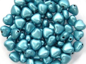 0090049 Silky Metallic Aqua Blue Heart Bead. 30 Pc.-0