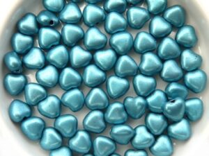 0090049 Silky Metallic Aqua Blue Heart Bead. 30 Pc.-11854