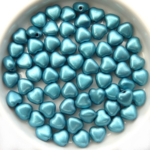 0090049 Silky Metallic Aqua Blue Heart Bead. 30 Pc.-11854