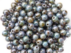 04-R-02010-65431 White Alabaster Green Blue Lazura Luster, Round 4 mm. 100 Pc.-0