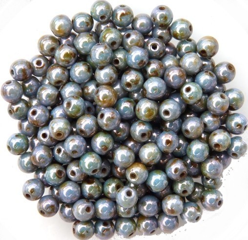 04-R-02010-65431 White Alabaster Green Blue Lazura Luster, Round 4 mm. 100 Pc.-0 04-R-02010-65431 White Alabaster Green Blue Lazura Luster, Round 4 mm. 100 Pc.-0