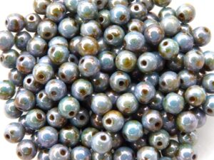 04-R-02010-65431 White Alabaster Green Blue Lazura Luster, Round 4 mm. 100 Pc.-11878