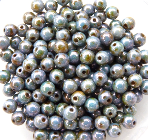 04-R-02010-65431 White Alabaster Green Blue Lazura Luster, Round 4 mm. 100 Pc.-11878