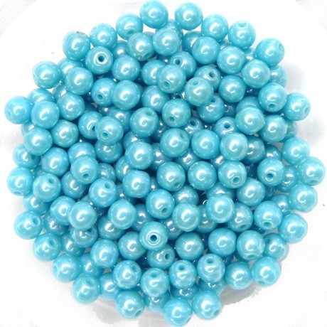 04-R-63030-14400 Lustered Opaque Blue Turquoise, Round 4 mm. 100 Pc.-11886