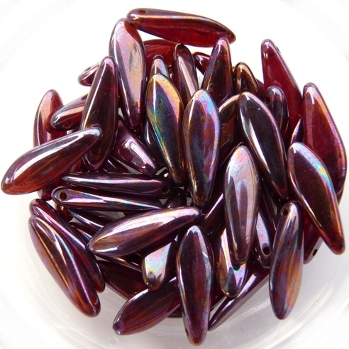 0050081 Siam Red Purple Iris Dagger bead 14 Pc.-0 0050081 Siam Red Purple Iris Dagger bead 14 Pc.-0