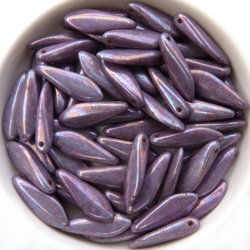 0080215 White Alabaster Purple Iris Dagger Bead 14 Pc.-12274