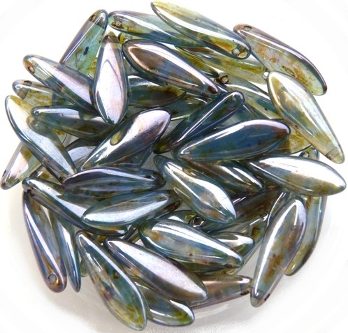 0100041 Blue Opal, Green Blue Lazura Dagger bead 14 Pc.-0