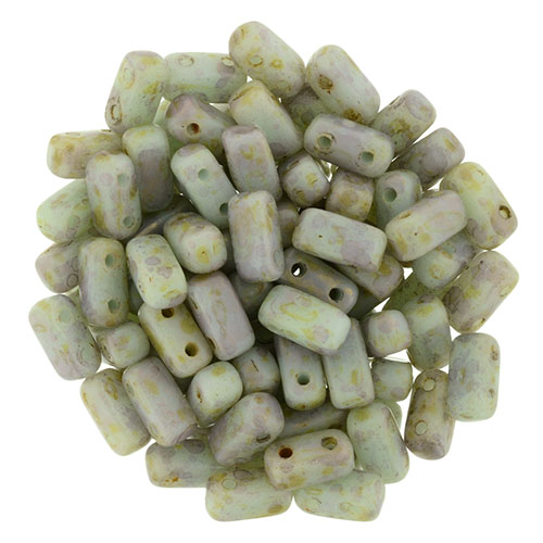 BRI-63100MLG Opaque Pale Turquoise Copper Picasso CzechMates Bricks 40 Pc.-12444
