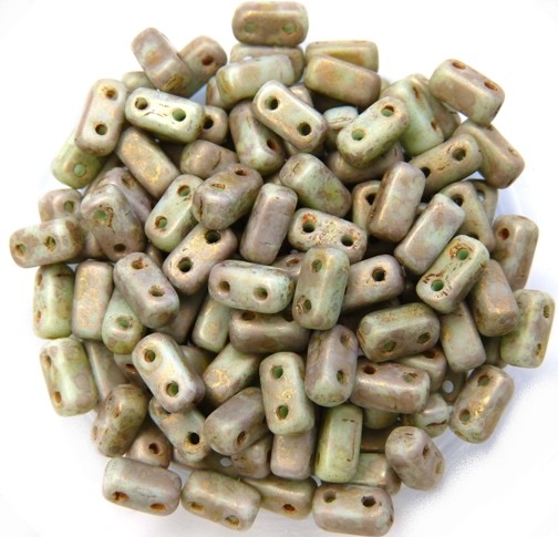 BRI-63100MLG Opaque Pale Turquoise Copper Picasso CzechMates Bricks 40 Pc.-12443