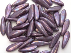 0080215 White Alabaster Purple Iris Dagger Bead 14 Pc.-12273