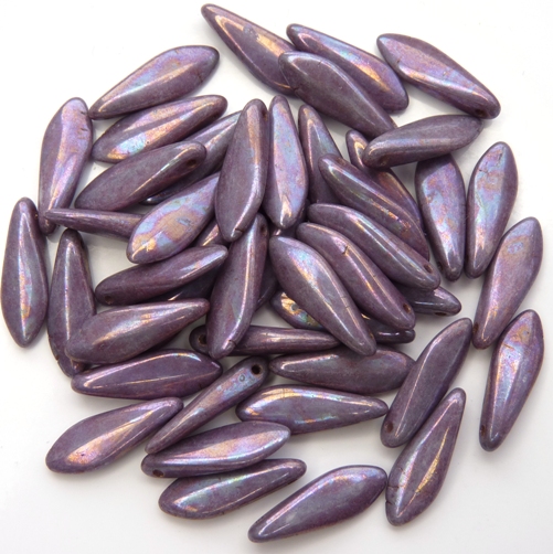 0080215 White Alabaster Purple Iris Dagger Bead 14 Pc.-12273