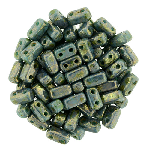 BRI-63140LG Luster - Transparent Gold/Turquoise CzechMates Bricks 40 Pc.-0 BRI-63140LG Luster - Transparent Gold/Turquoise CzechMates Bricks 40 Pc.-0