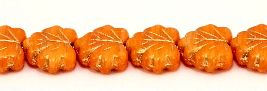 MPL-99994-54202 Opaque Orange/Yellow with Golden Inlay Maple Leaf 15 Pc..-0