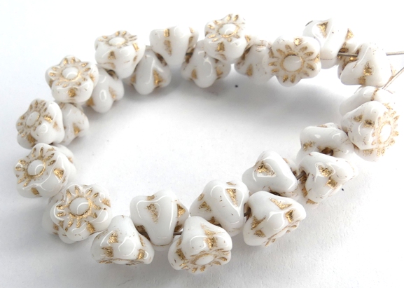 FLB-03000-54202 Chalk White Gold wash Flower Button 40 Pc.-0