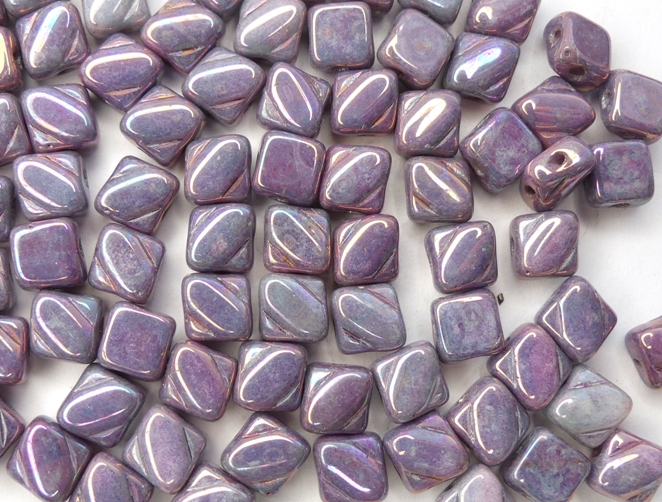 SL-03000-15781 Silky Bead, Opaque White Purple Iris 30 Pc.-0 SL-03000-15781 Silky Bead, Opaque White Purple Iris 30 Pc.-0