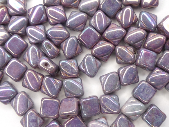 SL-03000-15781 Silky Bead, Opaque White Purple Iris 30 Pc.-12648