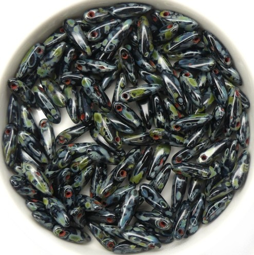 0010035 Jet Travertin Dagger bead 11 x 3 mm. 40 Pc.-0 0010035 Jet Travertin Dagger bead 11 x 3 mm. 40 Pc.-0
