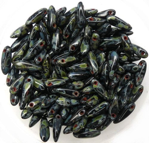 0010035 Jet Travertin Dagger bead 11 x 3 mm. 40 Pc.-12912