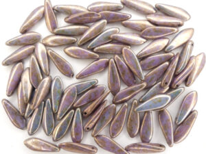 0080249 Opaque White Flamed Purple/Grey Dagger bead 15 Pc.-12941