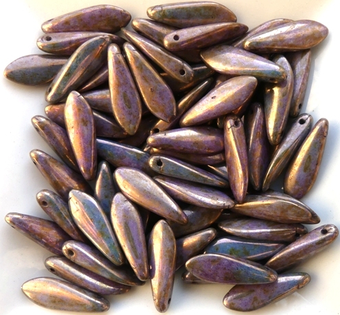 0080249 Opaque White Flamed Purple/Grey Dagger bead 15 Pc.-12943