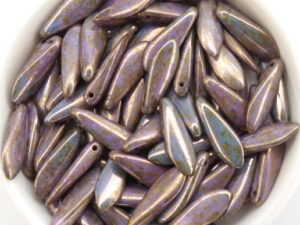 0080249 Opaque White Flamed Purple/Grey Dagger bead 15 Pc.-0