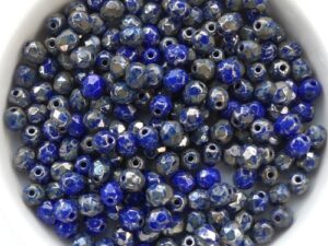 0090100 Opaque Dark Sapphire Silver Travertin, facet 4 mm.50 Pc.-0