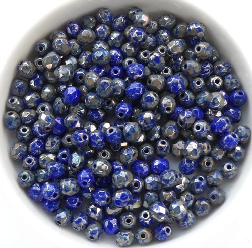 0090100 Opaque Dark Sapphire Silver Travertin, facet 4 mm.50 Pc.-0