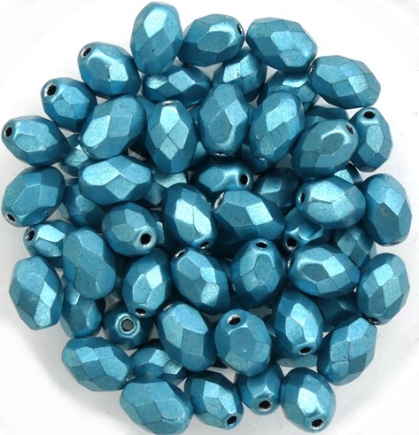 0090364 Metallic Suede Blue Turquoise Oval Facet 8 x 6 mm. 15 Pc.-0
