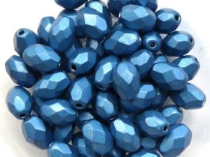 0090365 Metallic Suede Dark Blue Turquoise Oval Facet 8 x 6 mm. 15 Pc.-0