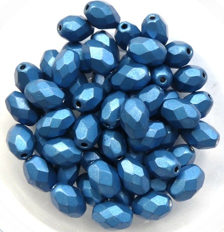 0090365 Metallic Suede Dark Blue Turquoise Oval Facet 8 x 6 mm. 15 Pc.-0