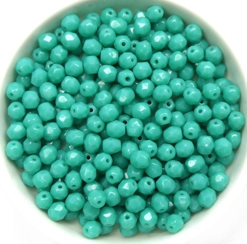 0100483 Opaque Green Turquoise, Facet 4 mm. 50 Pc.-0 0100483 Opaque Green Turquoise, Facet 4 mm. 50 Pc.-0
