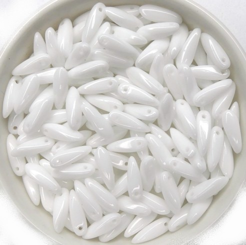 0140020 Opaque White Dagger bead 11x 3 mm. 40 Pc.-0 0140020 Opaque White Dagger bead 11x 3 mm. 40 Pc.-0