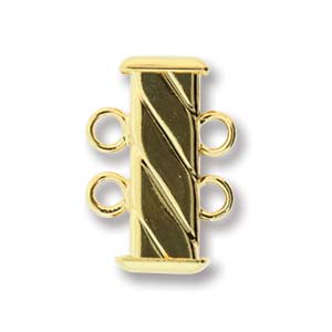 GP2Clasp Fluted Rectangle 2 strand Slide Lock Clasp, Gold Plated-12877