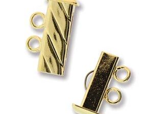 GP2Clasp Fluted Rectangle 2 strand Slide Lock Clasp, Gold Plated-0