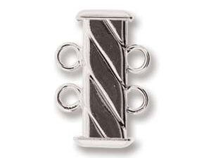 SP2Clasp Fluted Rectangle 2 strand Slide Lock Clasp, Silver Plated-12881