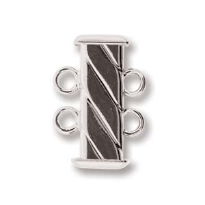 SP2Clasp Fluted Rectangle 2 strand Slide Lock Clasp, Silver Plated-12881