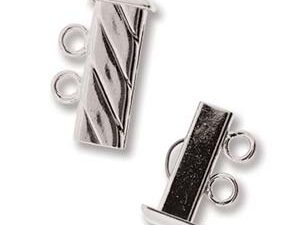 SP2Clasp Fluted Rectangle 2 strand Slide Lock Clasp, Silver Plated-0