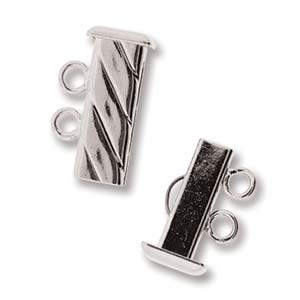 SP2Clasp Fluted Rectangle 2 strand Slide Lock Clasp, Silver Plated-0 SP2Clasp Fluted Rectangle 2 strand Slide Lock Clasp, Silver Plated-0