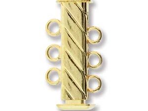 GP3Clasp Fluted Rectangle 3 strand Slide Lock Clasp, Gold Plated-12885