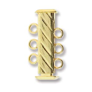 GP3Clasp Fluted Rectangle 3 strand Slide Lock Clasp, Gold Plated-12885