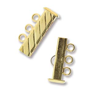 GP3Clasp Fluted Rectangle 3 strand Slide Lock Clasp, Gold Plated-0 GP3Clasp Fluted Rectangle 3 strand Slide Lock Clasp, Gold Plated-0