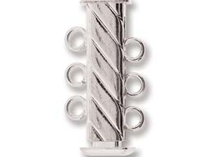 SP3Clasp Fluted Rectangle 3 strand Slide Lock Clasp, Silver Plated-12888