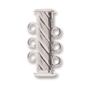 SP3Clasp Fluted Rectangle 3 strand Slide Lock Clasp, Silver Plated-12888