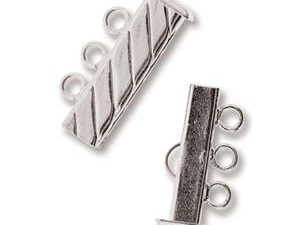 SP3Clasp Fluted Rectangle 3 strand Slide Lock Clasp, Silver Plated-0