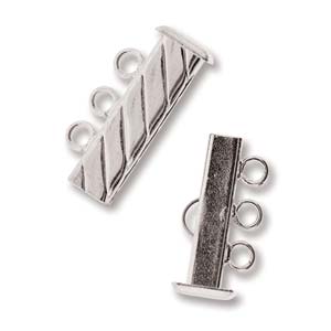 SP3Clasp Fluted Rectangle 3 strand Slide Lock Clasp, Silver Plated-0