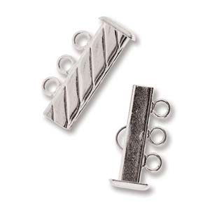 SP3Clasp Fluted Rectangle 3 strand Slide Lock Clasp, Silver Plated-0 SP3Clasp Fluted Rectangle 3 strand Slide Lock Clasp, Silver Plated-0
