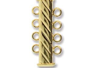 GP4Clasp Fluted Rectangle 4 strand Slide Lock Clasp, Gold Plated-12893
