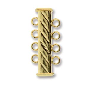 GP4Clasp Fluted Rectangle 4 strand Slide Lock Clasp, Gold Plated-12893