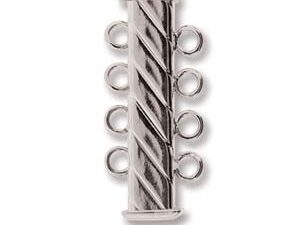 SP4Clasp Fluted Rectangle 4 strand Slide Lock Clasp, Silver Plated-12896